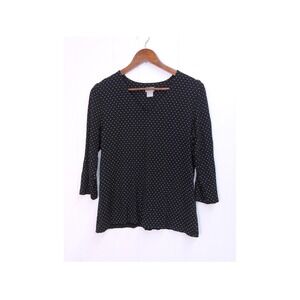 Chico's Black Polka Dot V-Neck Top Size 1 Medium Casual Everyday / #1061